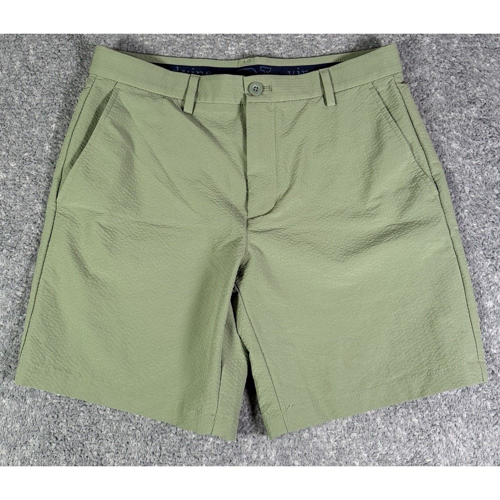 Vineyard Vines Shorts Mens 32 Green Chino Seersucker Performance Whale Golf